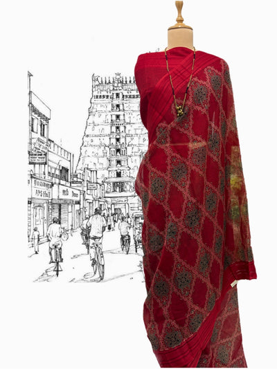 Zui Red Cotton Kota Saree
