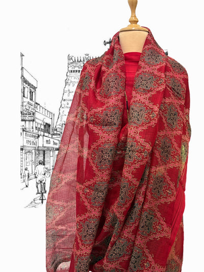 Zui Red Cotton Kota Saree