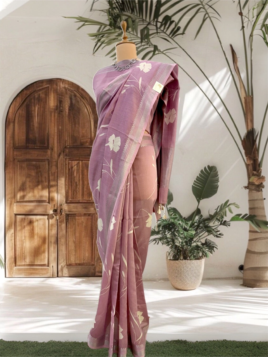 Estere Lavender Mauve Printed Cotton Saree