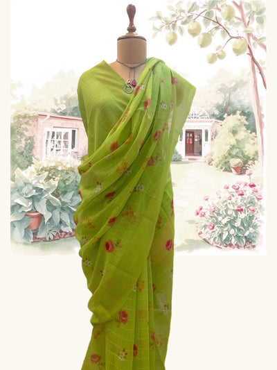 Hillside Cottage Lime Green Cotton Saree
