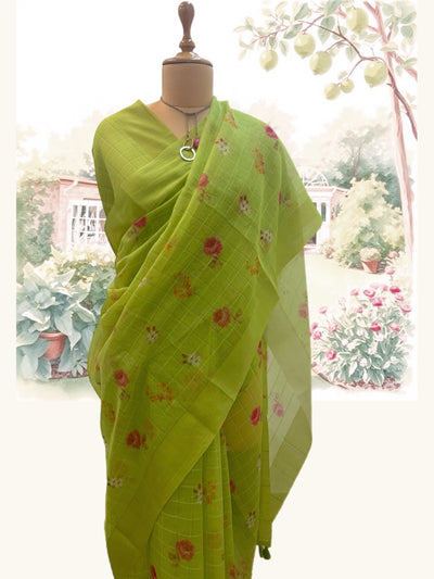 Hillside Cottage Lime Green Cotton Saree