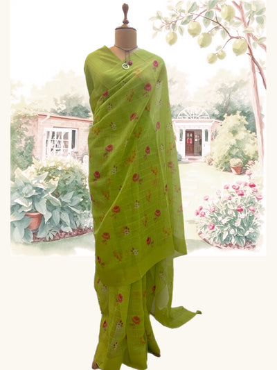Hillside Cottage Lime Green Cotton Saree