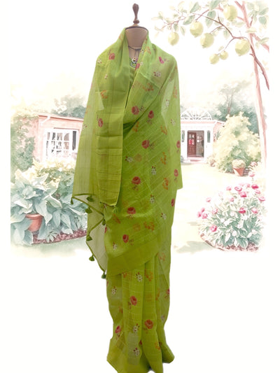 Hillside Cottage Lime Green Cotton Saree