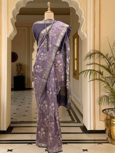 Gajarohanam  Mauve Printed Cotton Saree