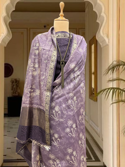 Gajarohanam  Mauve Printed Cotton Saree