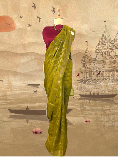 Suhasini Mehendi Green Cotton Cutwork Saree