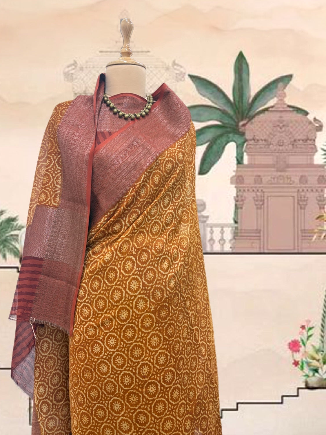 Banjara Mustard Printed Cotton Saree