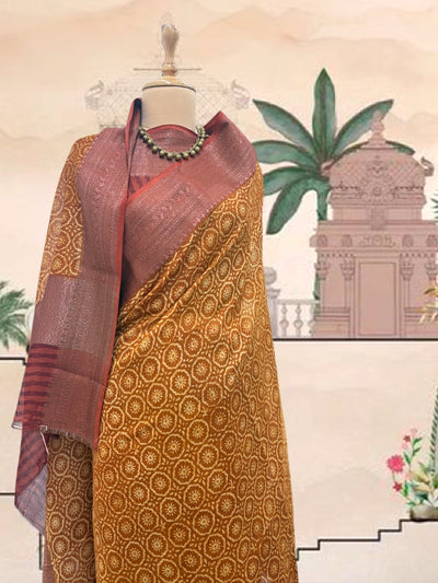 Banjara Mustard Printed Cotton Saree
