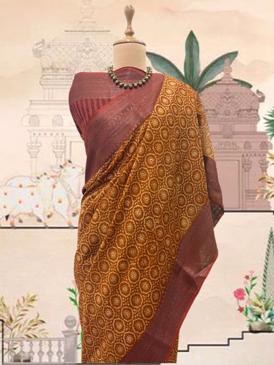 Banjara Mustard Printed Cotton Saree