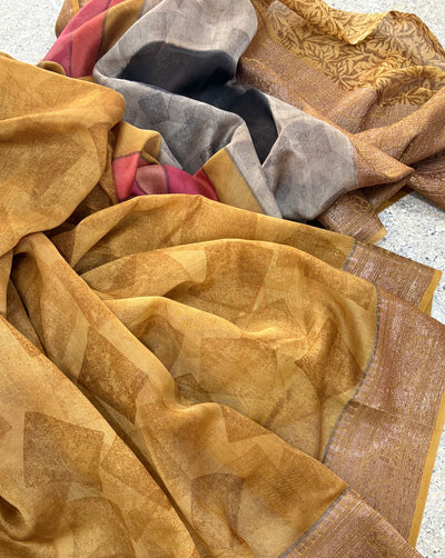 Bindu Naad Mustard Printed Cotton Saree