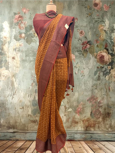 Gangaur Mustard Printed Cotton Saree
