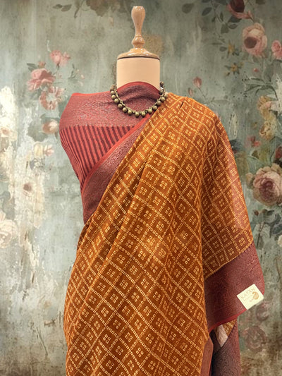 Gangaur Mustard Printed Cotton Saree