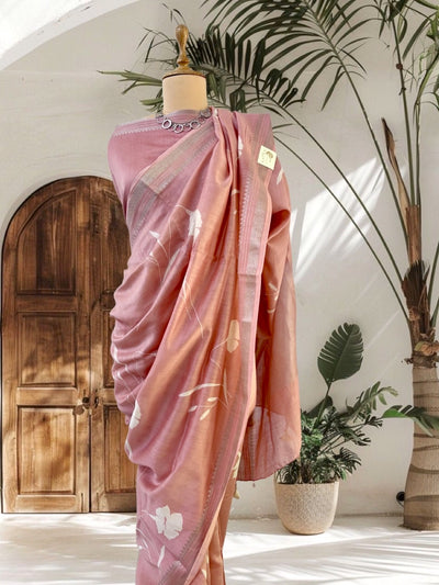 Aster Peach Printed Cotton Saree