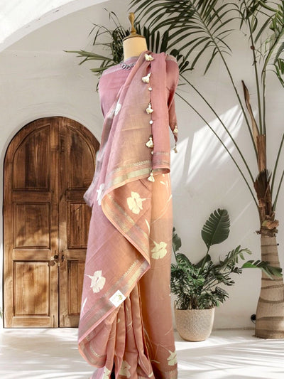 Aster Peach Printed Cotton Saree