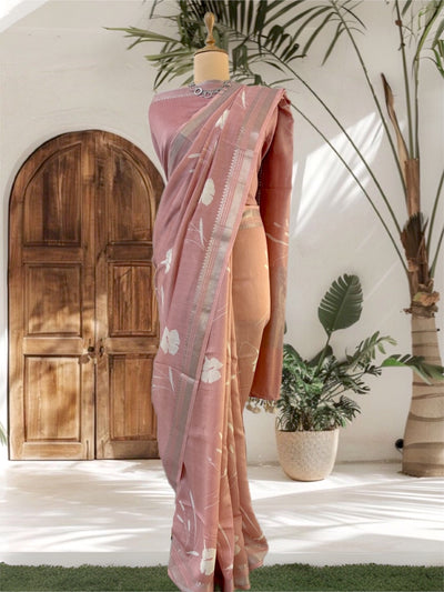 Aster Peach Printed Cotton Saree
