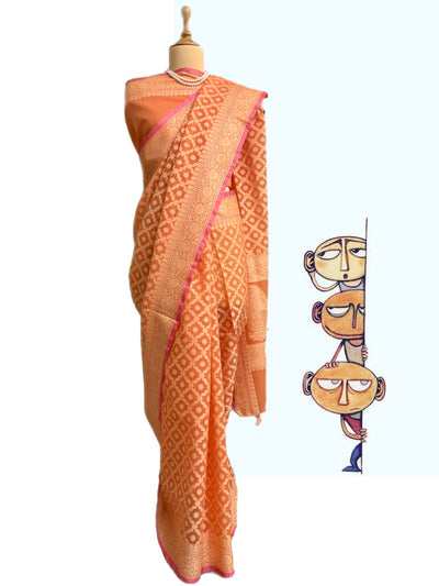 Pesky Orange Cotton Saree