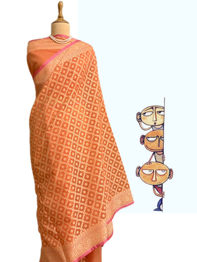 Pesky Orange Cotton Saree
