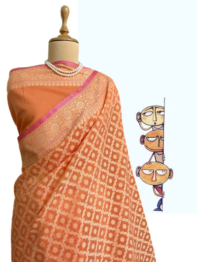 Pesky Orange Cotton Saree