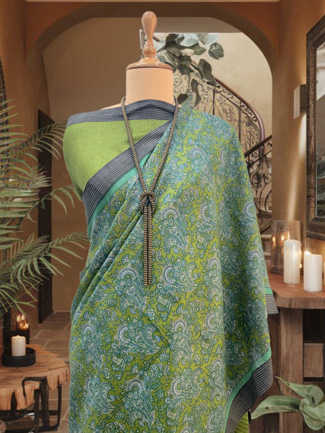 Pichola Green Cotton Saree