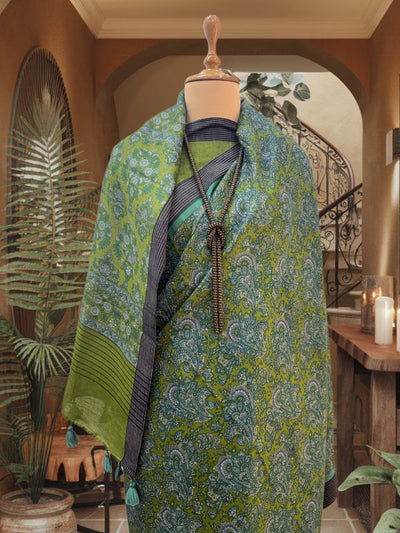 Pichola Green Cotton Saree