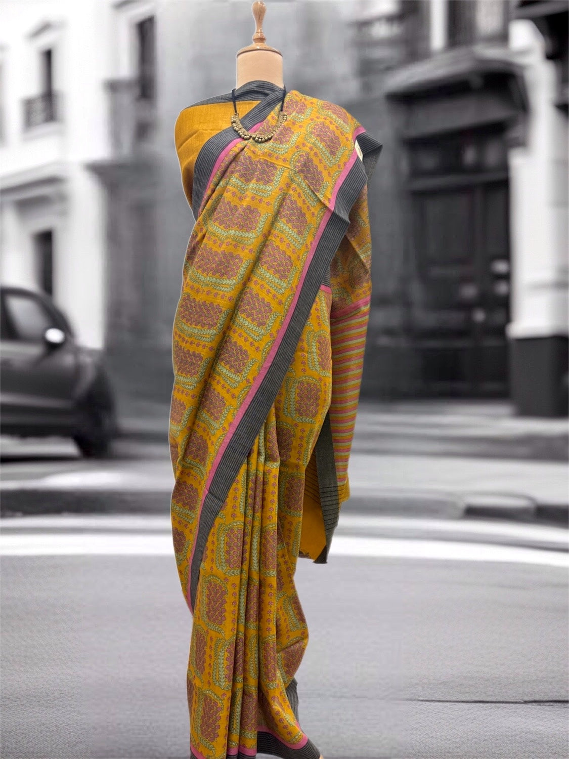 Pichola Yellow Cotton Saree