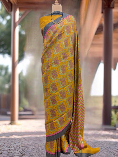 Pichola Yellow Cotton Saree
