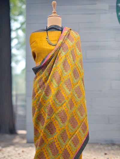Pichola Yellow Cotton Saree