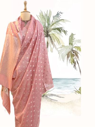 Alibaug Peach Cotton Saree