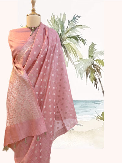 Alibaug Peach Cotton Saree