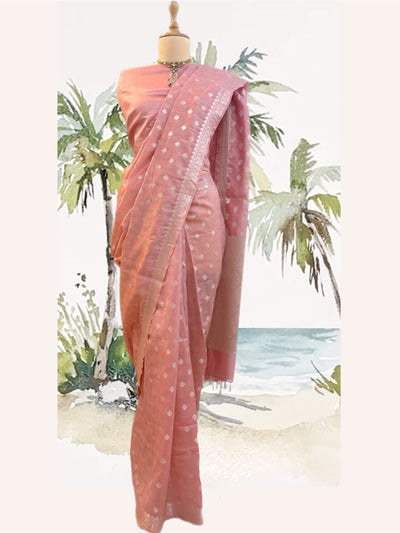 Alibaug Peach Cotton Saree
