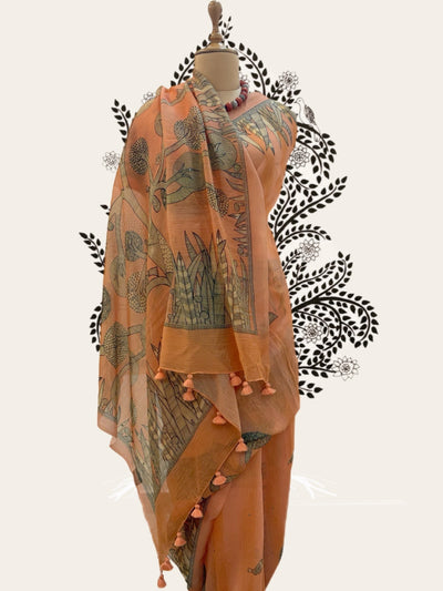 Balaghat Peach Mirror Work Cotton Saree