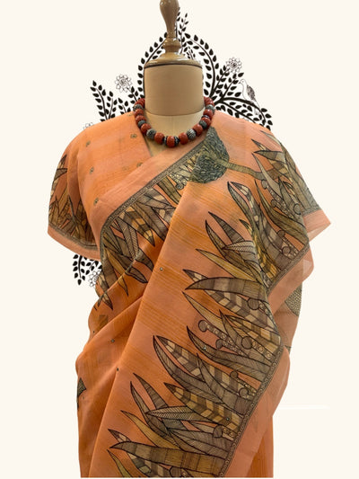 Balaghat Peach Mirror Work Cotton Saree
