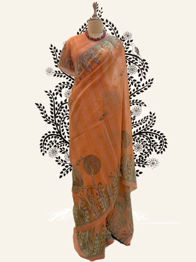 Balaghat Peach Mirror Work Cotton Saree