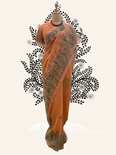 Balaghat Peach Mirror Work Cotton Saree