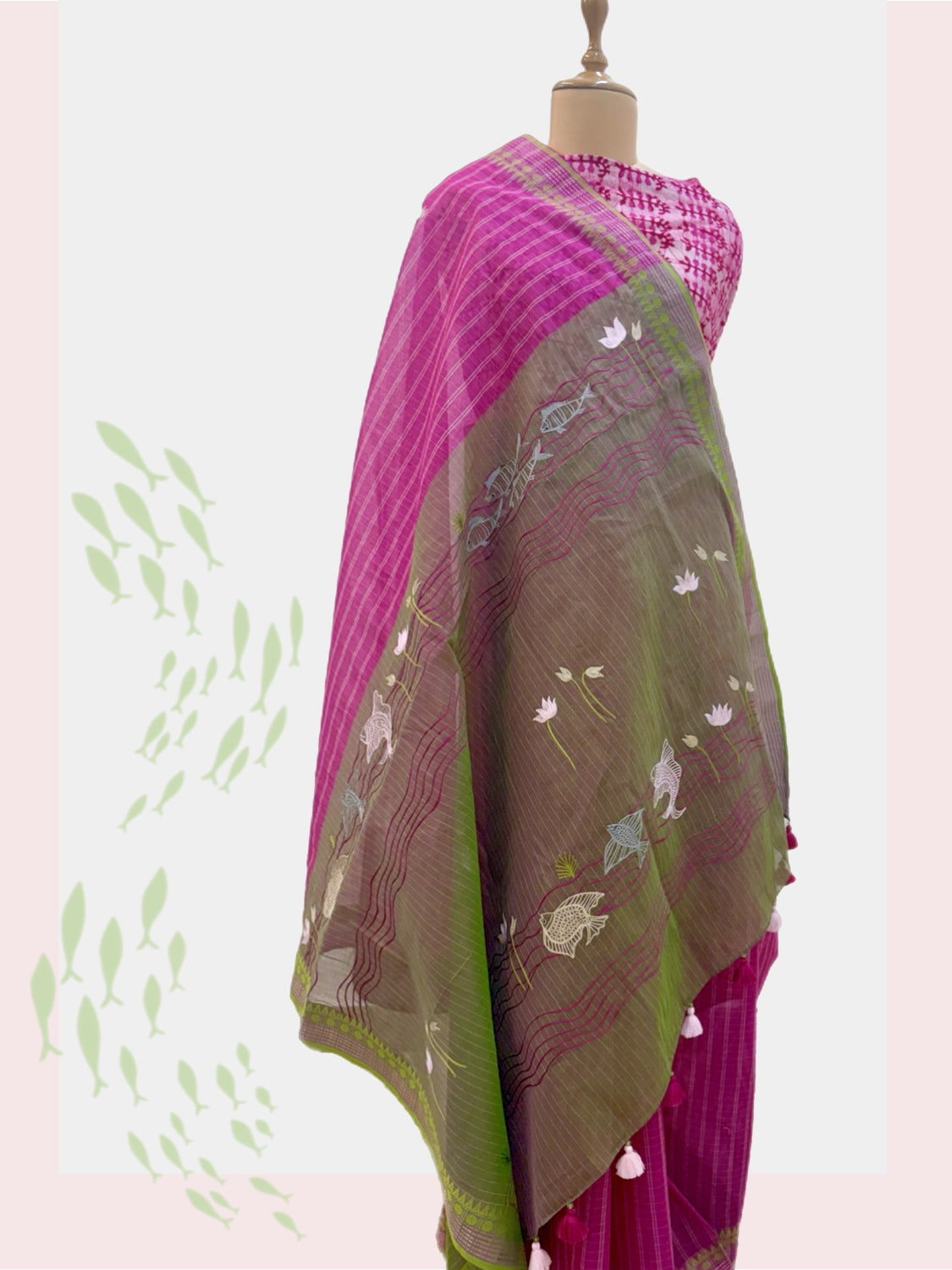 Secret Pond Pink Embroidered Cotton Saree