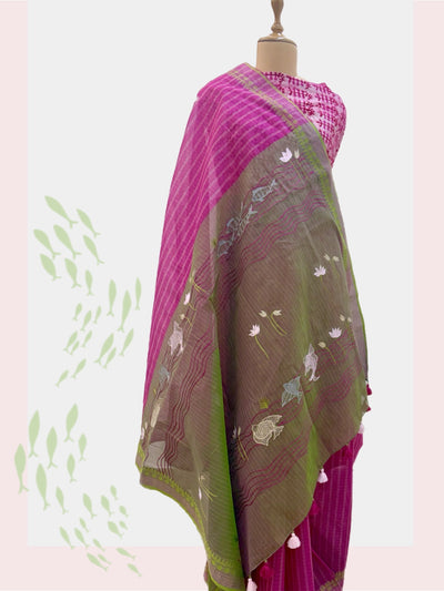 Secret Pond Pink Embroidered Cotton Saree