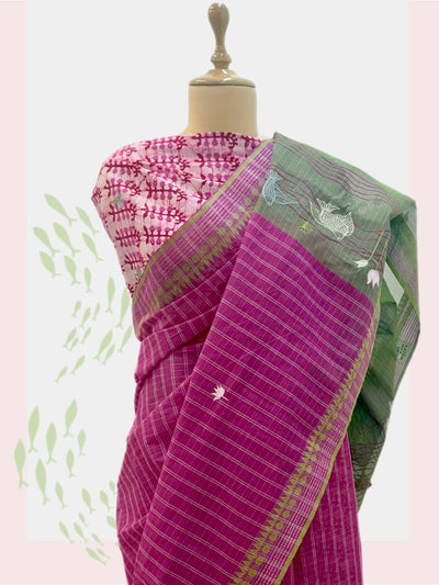 Secret Pond Pink Embroidered Cotton Saree