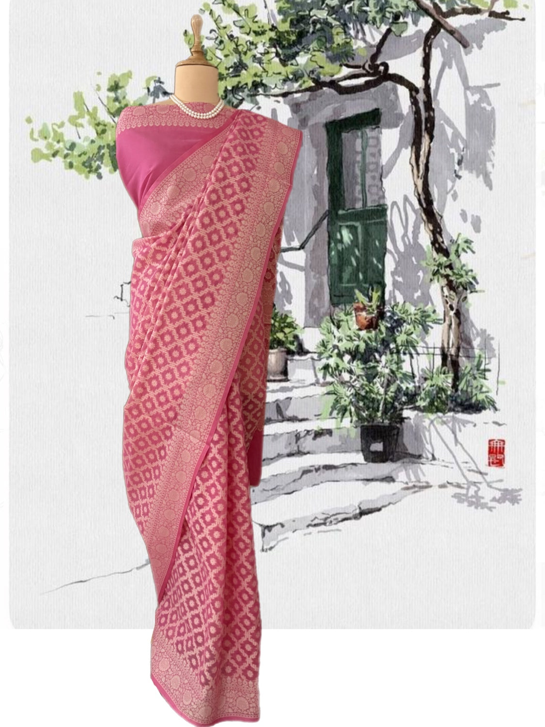 Mademoiselle Pink  Cotton Saree