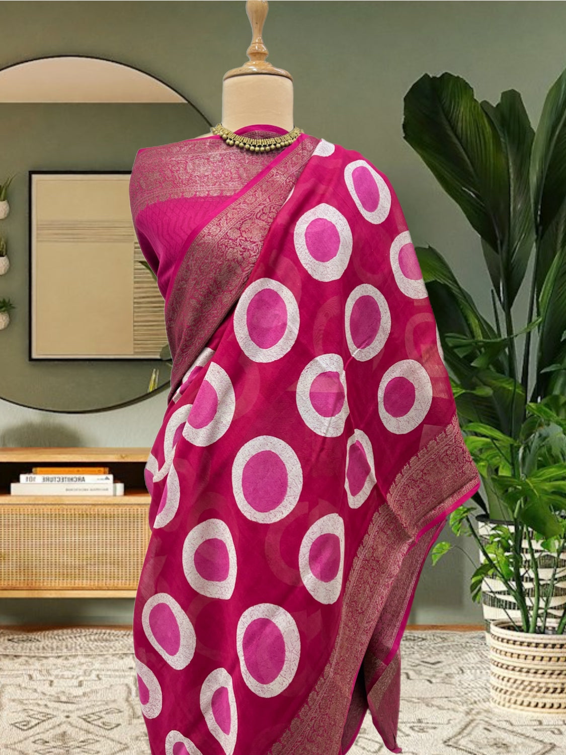 Naad Bindu Pink Printed Cotton Saree