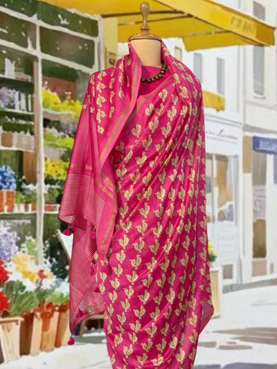 Nemali Pink Printed Cotton Saree
