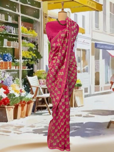 Nemali Pink Printed Cotton Saree