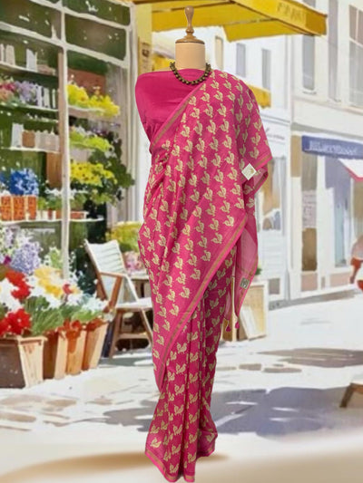 Nemali Pink Printed Cotton Saree