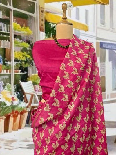 Nemali Pink Printed Cotton Saree