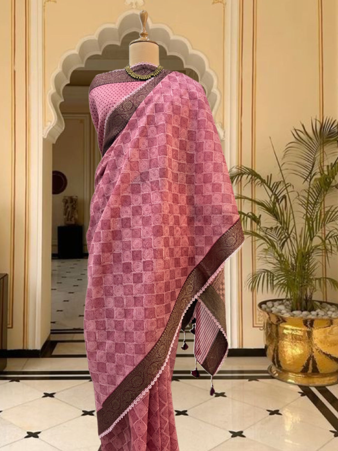 Adira Pink Printed Cotton Saree