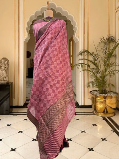 Adira Pink Printed Cotton Saree