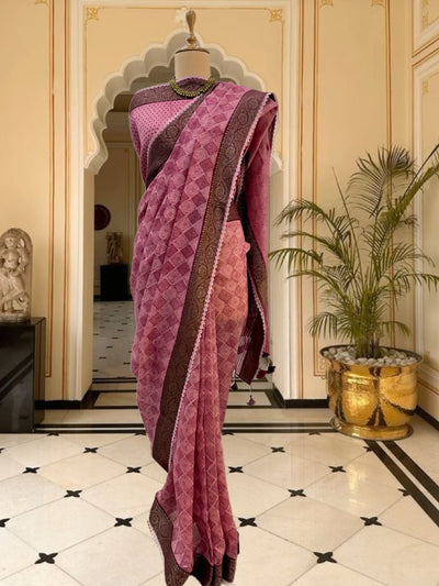 Adira Pink Printed Cotton Saree