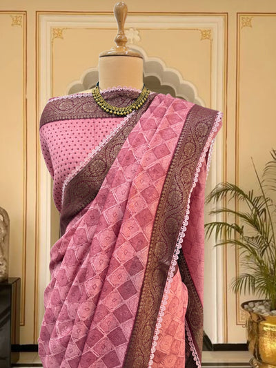 Adira Pink Printed Cotton Saree