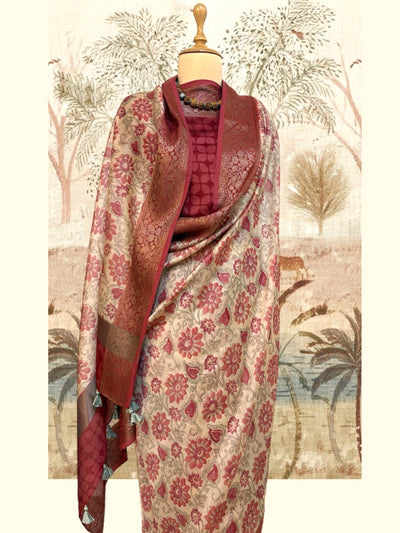 Plumeria Beige Printed Cotton Saree