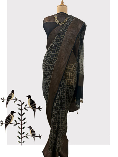 Prajakta Black Printed Cotton Saree