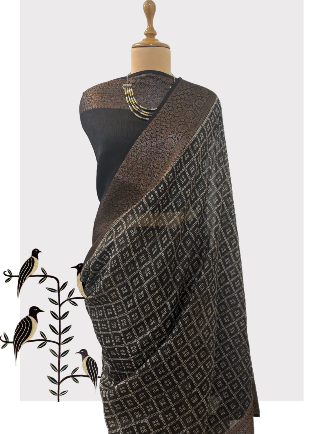 Prajakta Black Printed Cotton Saree